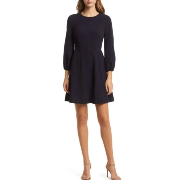 ELIZA J Long Three-Quarter Sleeve Navy Blue Seamed Dress Size 10 - Picture 1 of 11